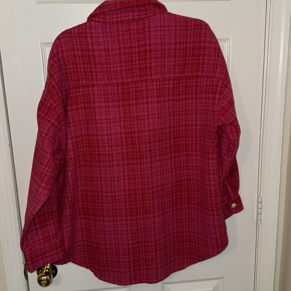 Forever 21 Plaid Longline Shacket Size L Color Fuchsia Berry - Picture 7 of 8